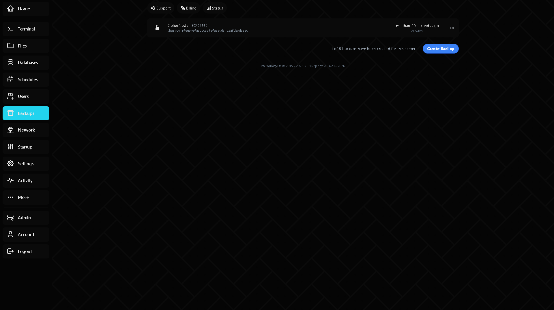 CipherNode panel backups